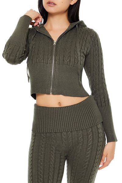 Cropped Cable Knit Zip-Up Sweater | Forever 21