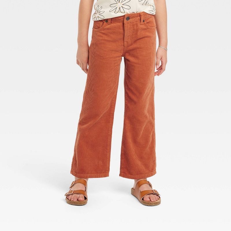 Girls' High-Rise Wide Leg Corduroy Crop Pants - Cat & Jack™ Orange | Target