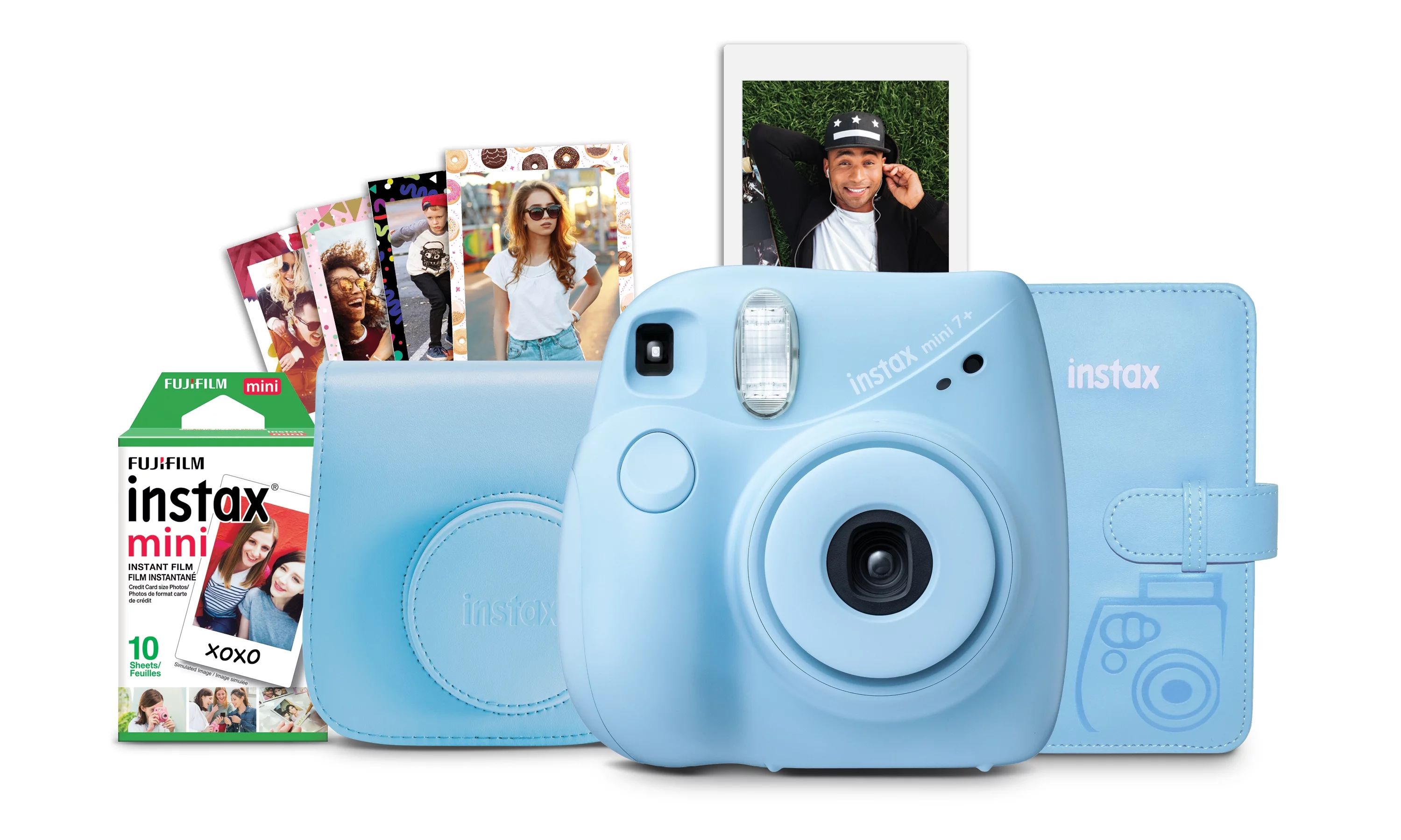Fujifilm INSTAX Mini 7+ Bundle (10-Pack film, Album, Camera Case, Stickers), Light Blue | Walmart (US)