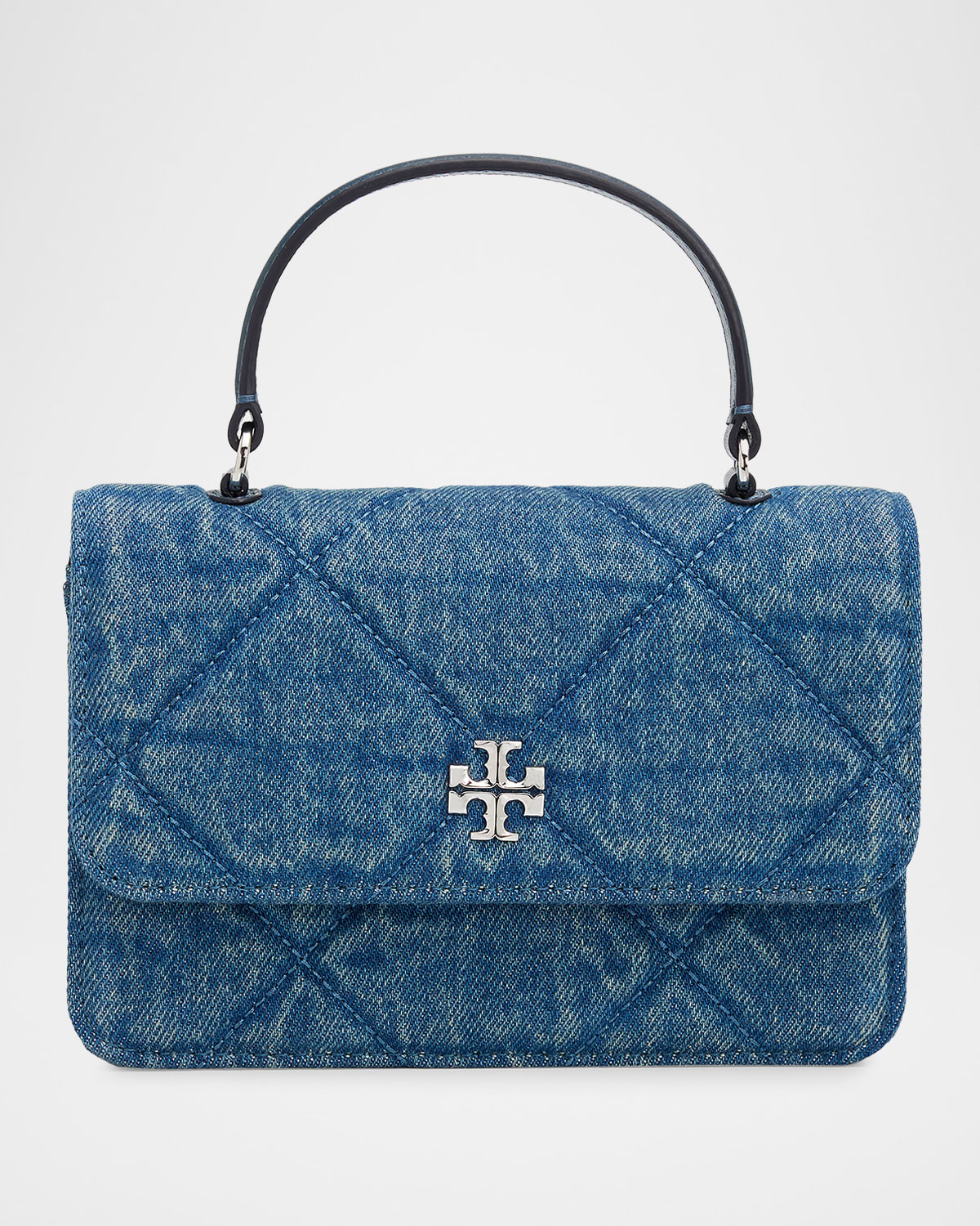 Kira Diamond Quilted Cotton Denim Top Handle Bag | Neiman Marcus