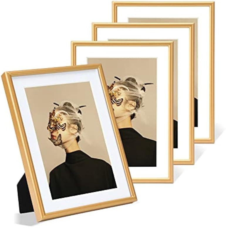 Fkvat 6x8 Picture Frame Set of 4, Matted Gold Simple Modern Thin Aluminum Metal Photo Frame Fits ... | Amazon (US)
