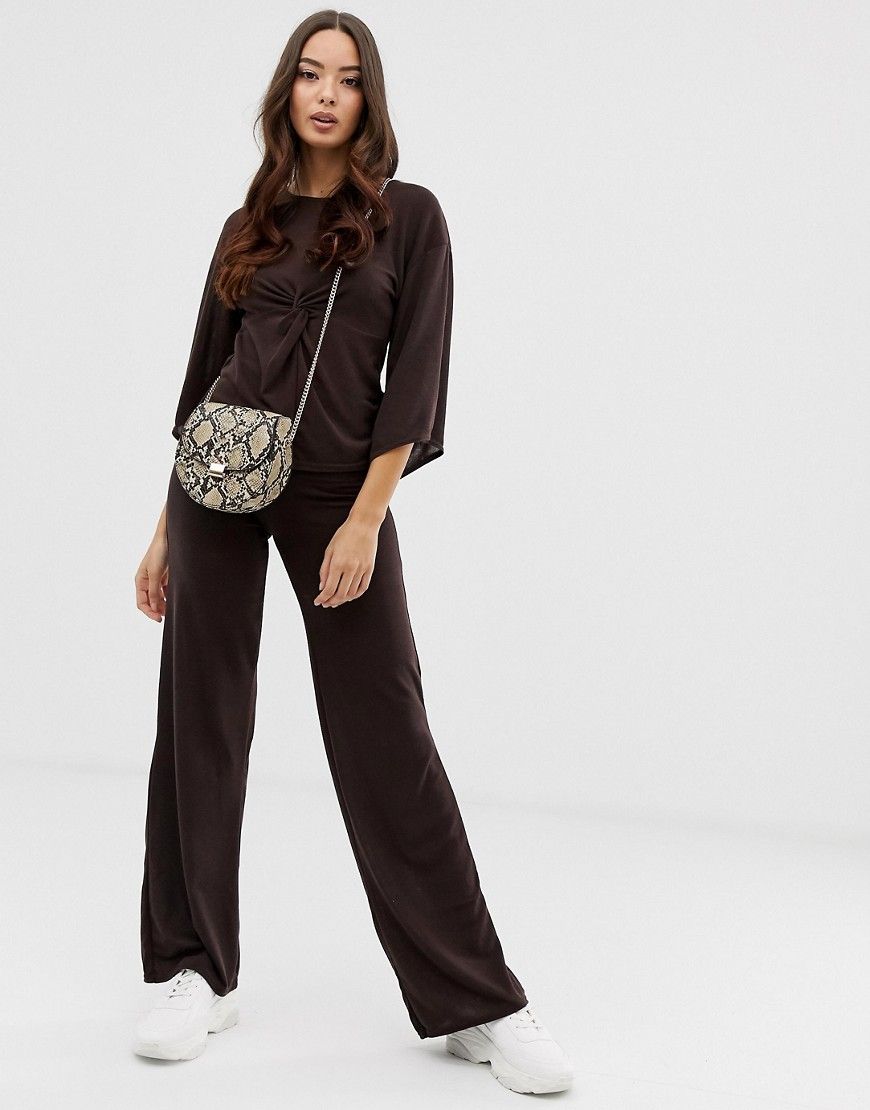 Boohoo knitted wide leg pants two-piece in chocolate - Brown | ASOS US