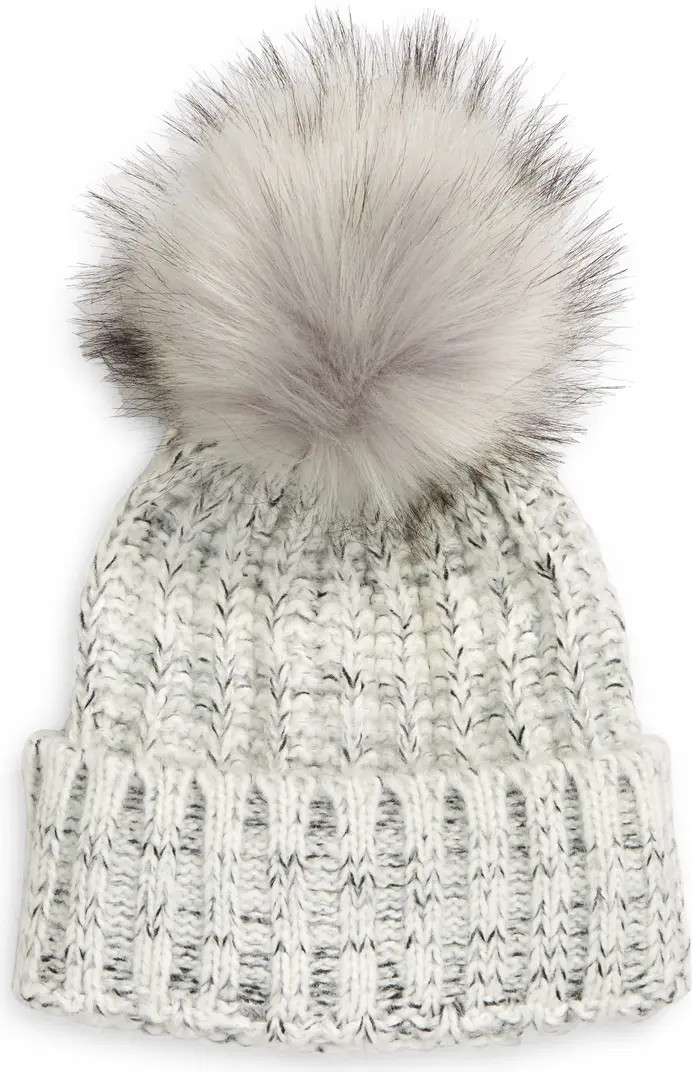 Chunky Wool Blend Beanie with Faux Fur Pom | Nordstrom