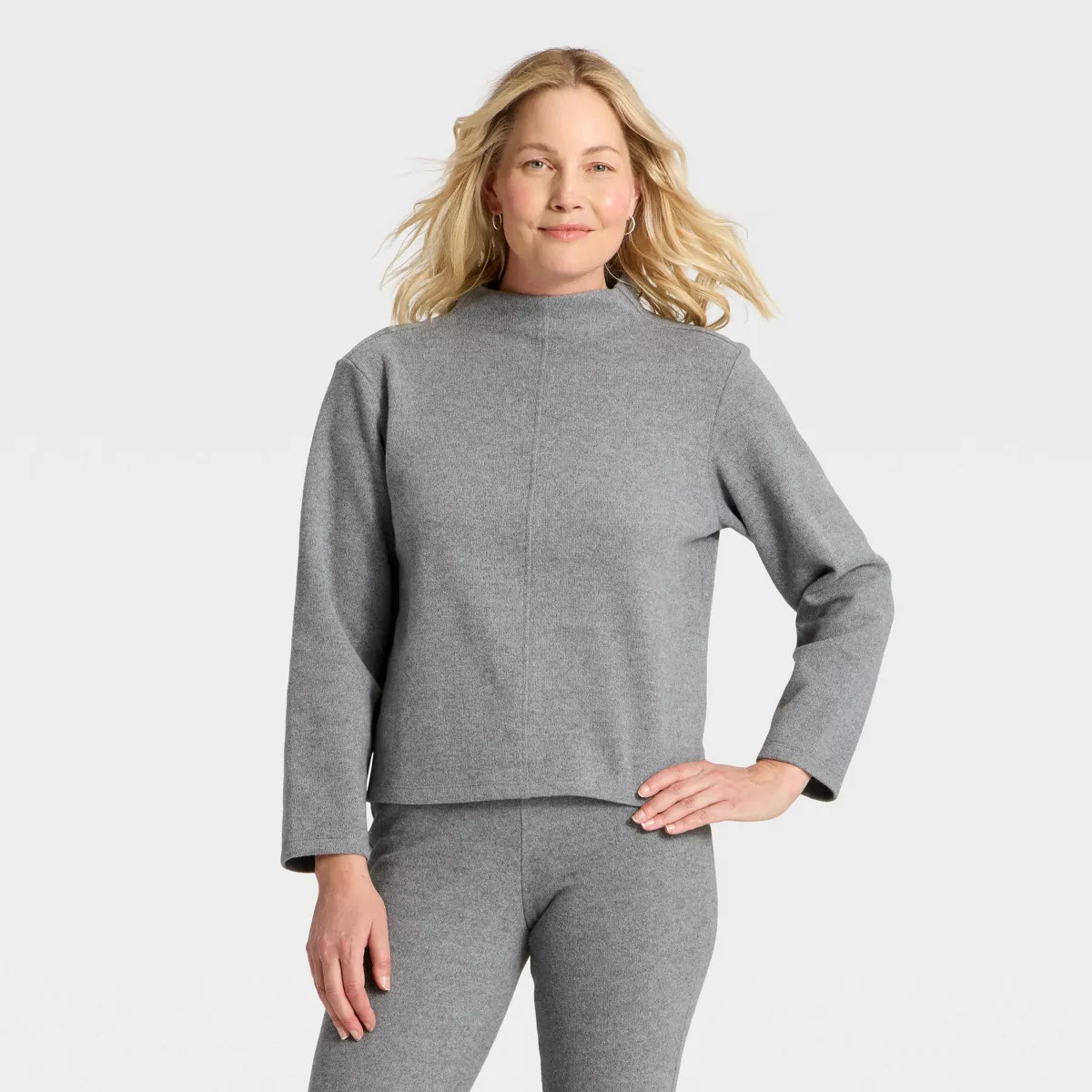 Women's Long Sleeve Brushed Mockneck Top - A New Day™ Gray XS | Target