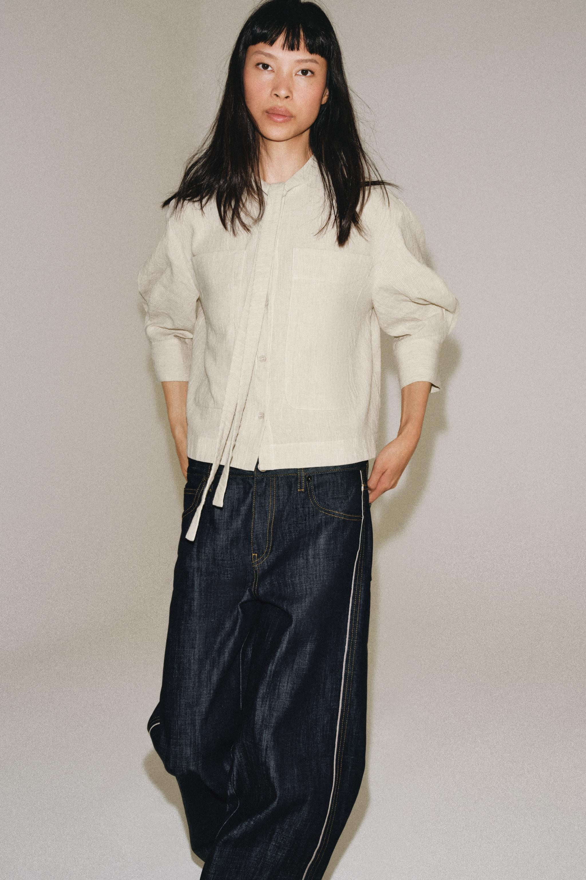 ZW COLLECTION LINEN BLEND TIE-FRONT SHIRT | Zara US