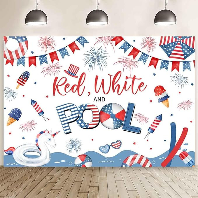 MEHOFOND 7x5ft Red White and Pool Party Backdrop 4th of July Pool Party Photography Background Am... | Amazon (US)