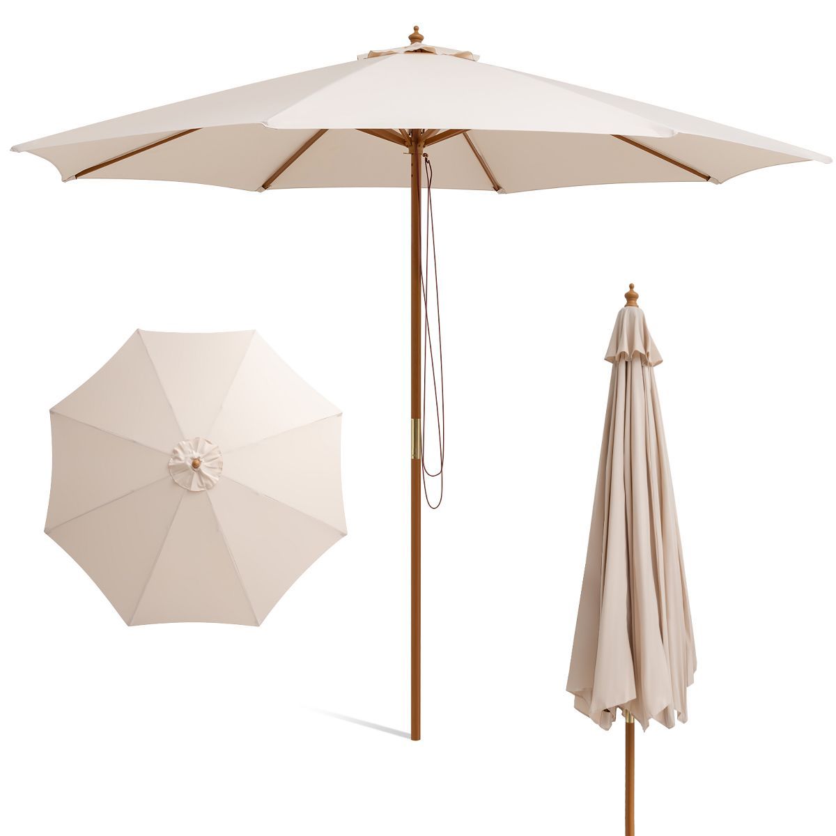10FT Patio Wooden Market Table Umbrella Pulley w/8 Bamboo Ribs Sunshade Canopy | Target