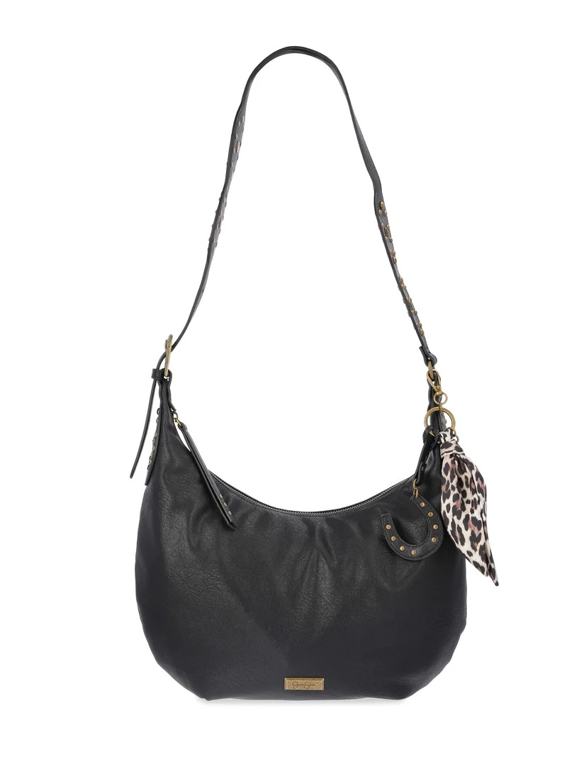 Jessica Simpson Women's Daphne Faux Leather Hobo Handbag, Meteorite Black | Walmart (US)