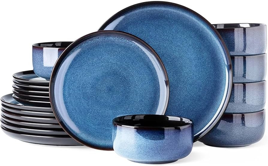 LeRatio Ceramic Dinnerware Sets for 6,Porcelain Plates and Bowls Sets,Handmade Reactive Glaze Dis... | Amazon (US)
