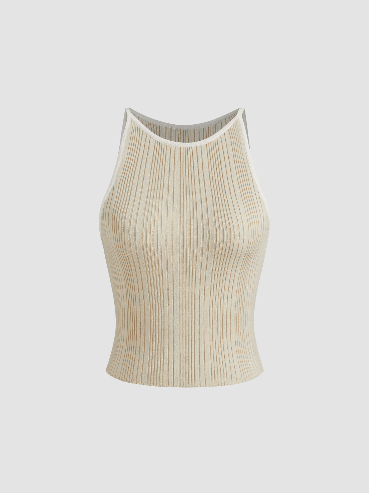 Knit Fabric Knit Round Neckline Solid Contrasting Binding Cami Top For Daily Casual | Cider