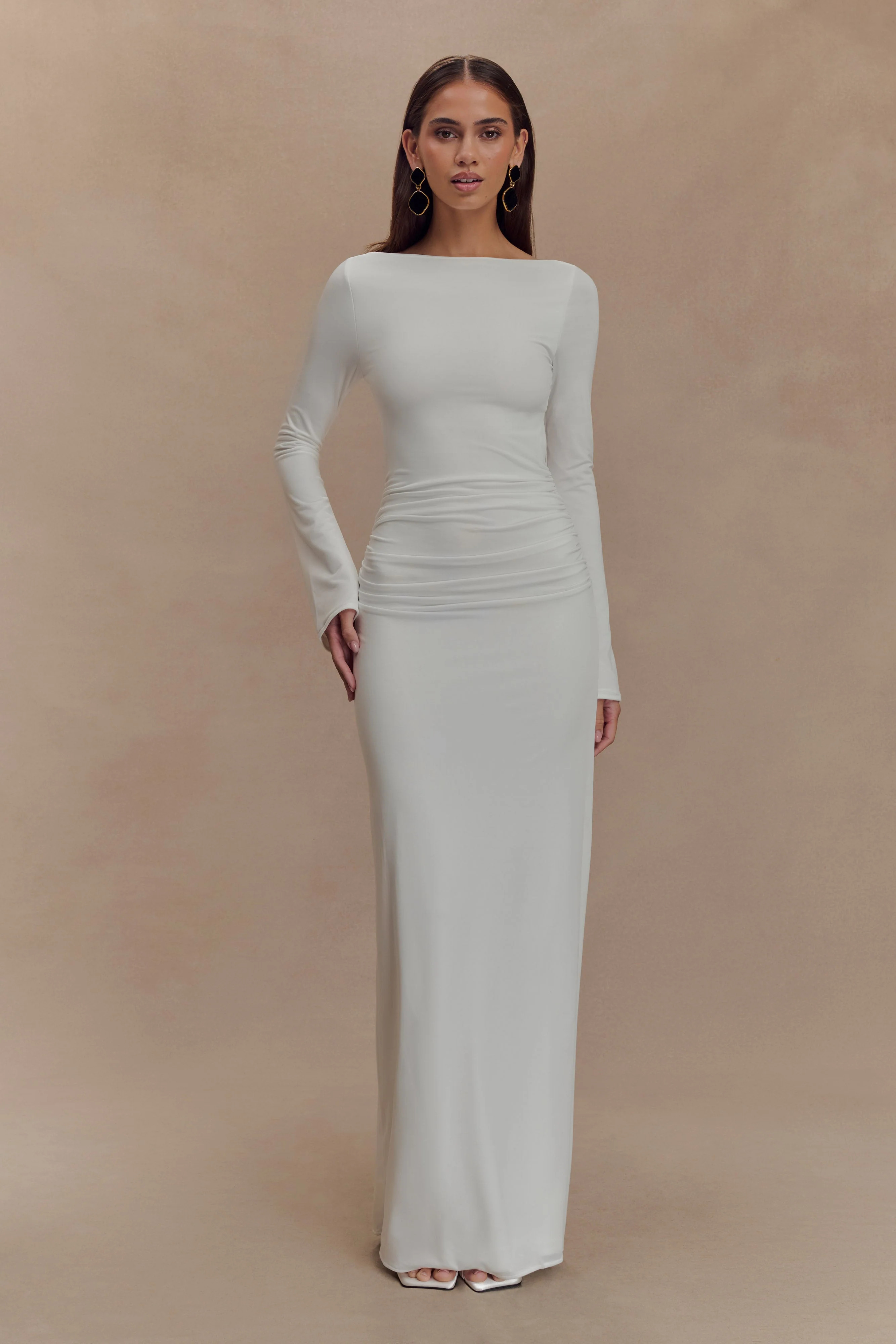 Vienna Slinky Cut Out Maxi Dress - White | MESHKI US