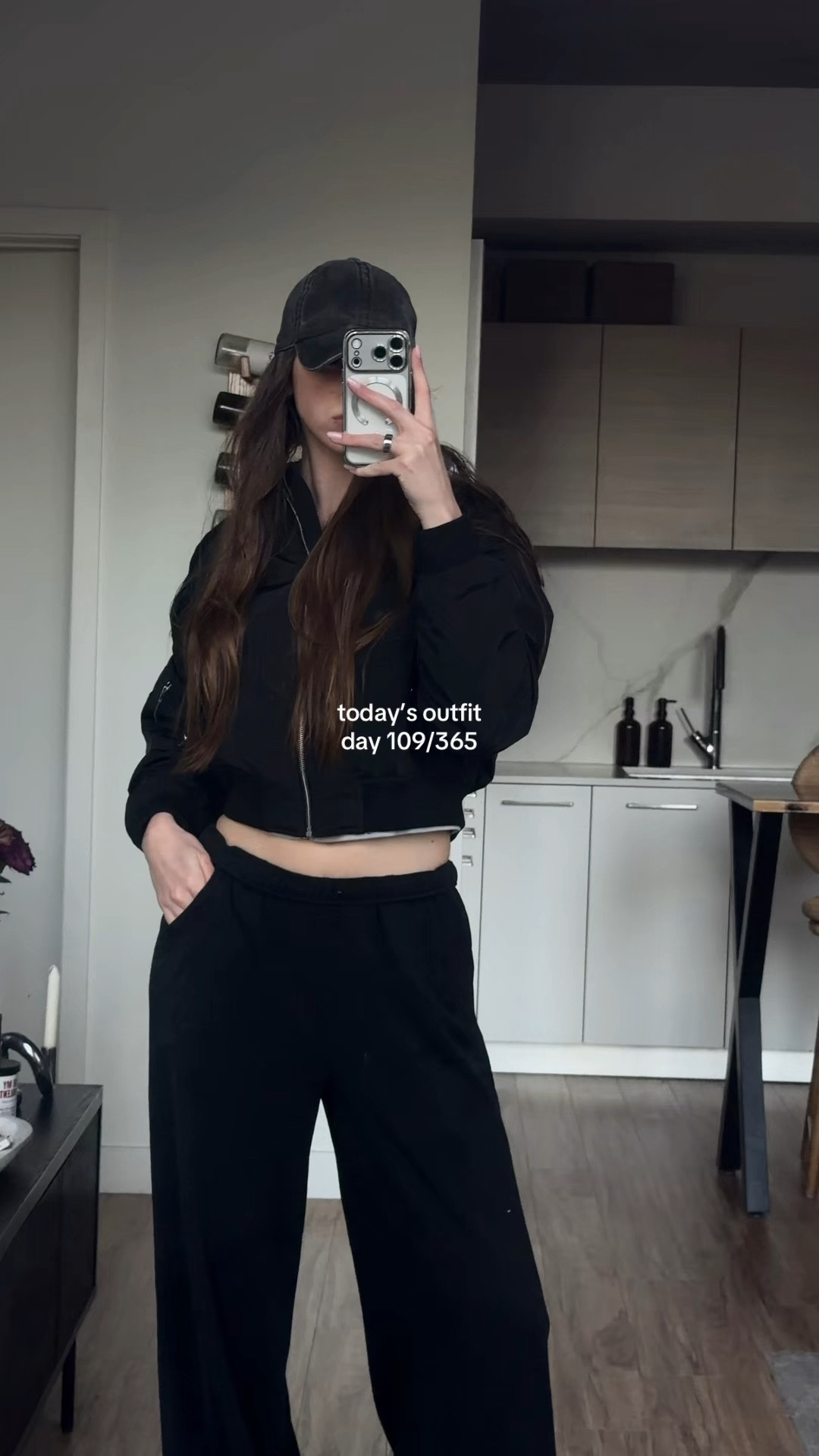 what I’m wearing today 🖤 casual spring outfit idea 
day 109 of 365 days of outfits 

@Gap black baggy sweatpants 
@SKIMS grey zip up sweatshirt 
@PEPPERMAYO black nylon cropped jacket 
@ASICS white chunky everyday sneakers (gel-1130)
@H&M grey baseball hat 

#ootd #everydaylook #dailystyle #springoutfitideas #casualstyle 

#LTKgrwm #LTKootd #LTKdayinmylife