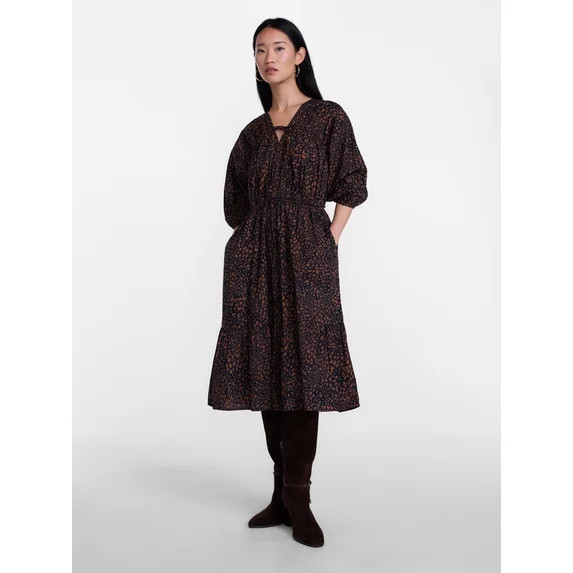Scenario Women's and Women's Plus Midi Dress with Puff Sleeves, Sizes XS-4X | Walmart (US)