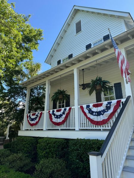 Our faux ferns and patriotic bunting! #4thofjuly #homedecor #outdoordecor
