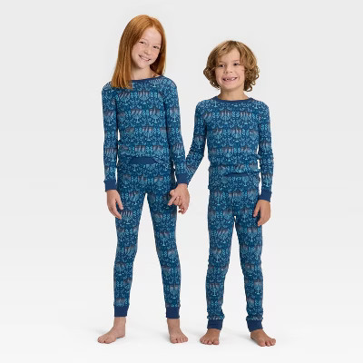 Kids' Hanukkah Ribbed Long Sleeve Shirt and Pants Holiday Matching Family Pajama Set - Wondershop™ Blue 10 | Target