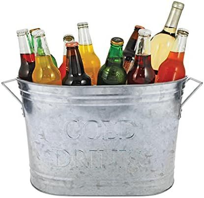 Twine Cold Drinks Ice Bucket, Galvanized Metal Drink Tub, Wine And Beer Chiller, Beverage Tub, Holds | Amazon (US)