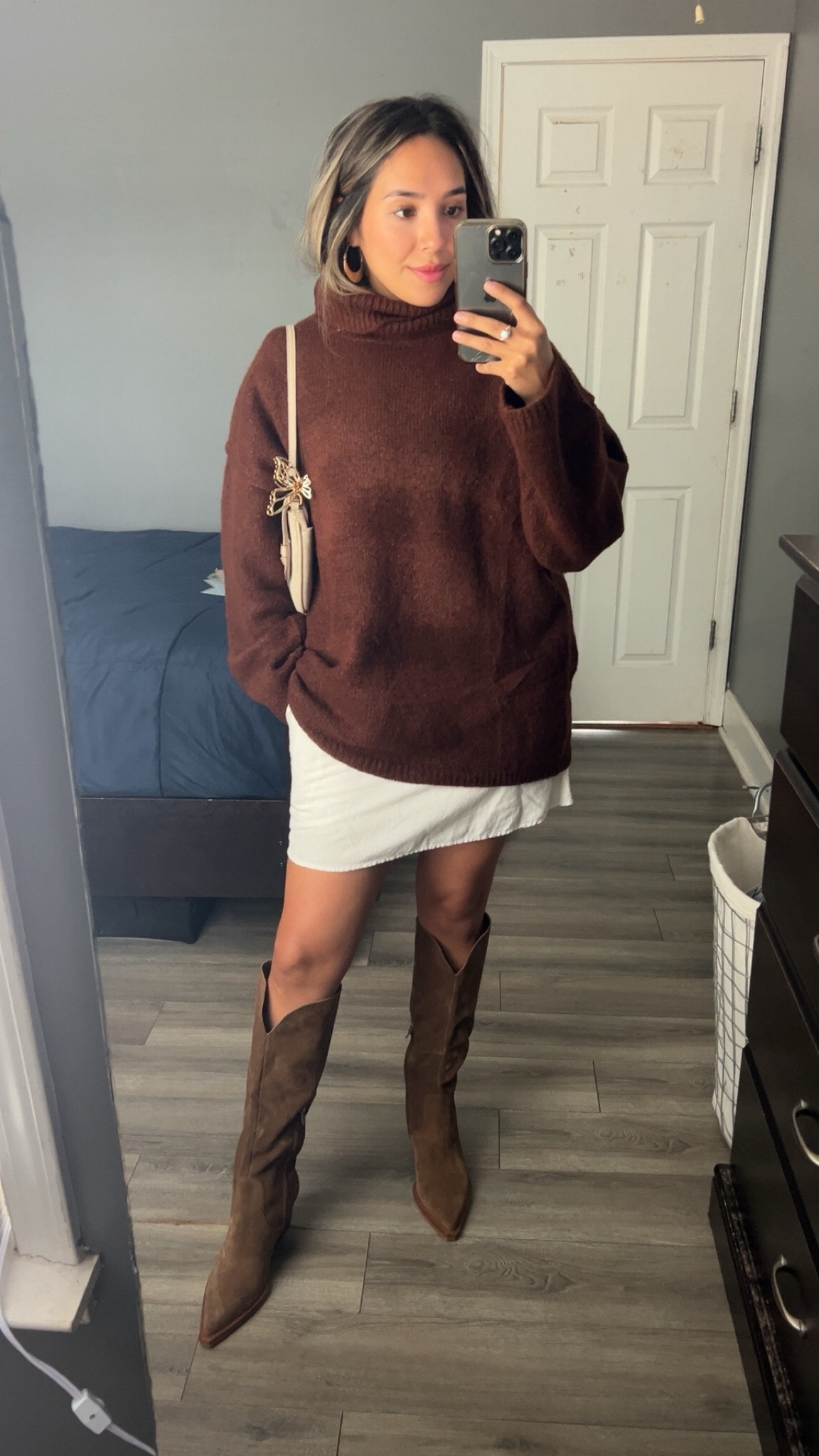 Fall winter outfit. Cozy turtleneck from Amazon oversized so wearing a S 

Fall boots, dolce vita, Amazon, linen skirt, chunky sweater 

#LTKSeasonal #LTKBeauty #LTKStyleTip