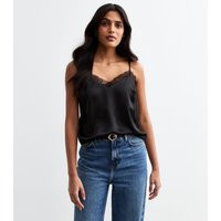 Women's Black Lace Trim Satin Cami Top New Look | New Look (UK)