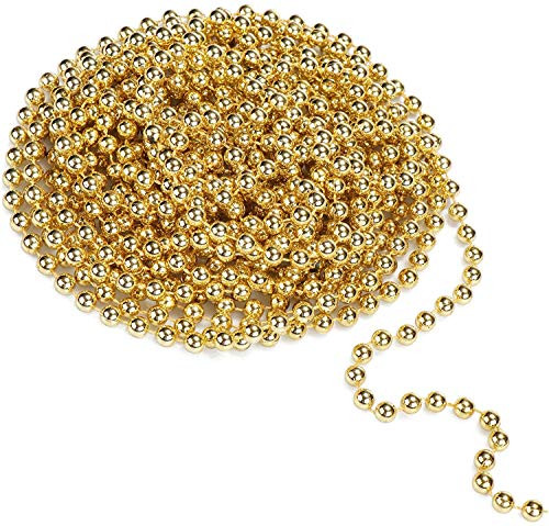 31 Feet Christmas Beaded Garland Shiny Beads Strand for Christmas Tree, Valentine, Exhibition, Wedding, Costume, DIY Decoration (6mm Gold Bead - 31ft) | Amazon (US)