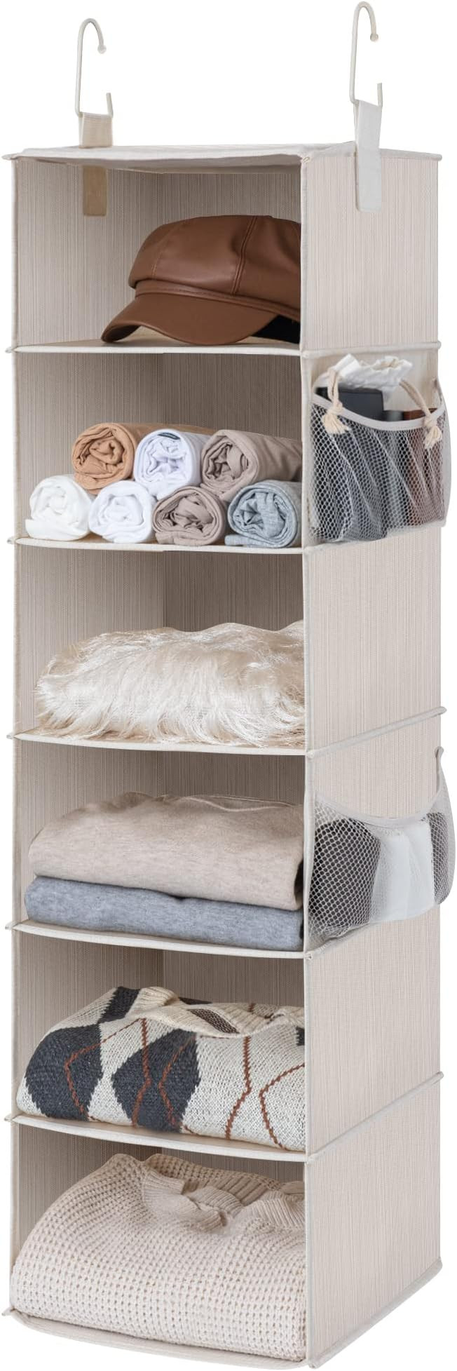 StorageWorks 6-Shelf Hanging Closet Organizer, Hanging Shelves for Closet, Fabric, Mixing of Beig... | Amazon (US)