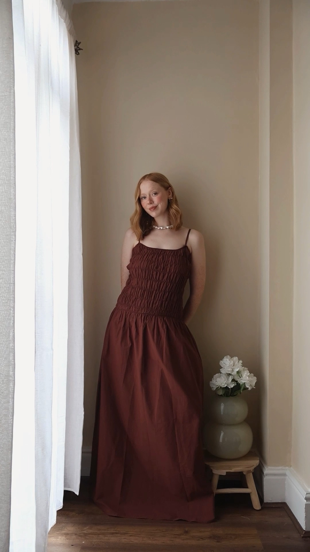 Peppermayo Try On 🌞 Brown Dress, Summer Dress, Maxi Dress, Cotton Dress, Shirred Dress, Peplum Blouse, White Bandeau Top, Neutral Linen Trousers. 

#LTKeurope #LTKuk #LTKsummer