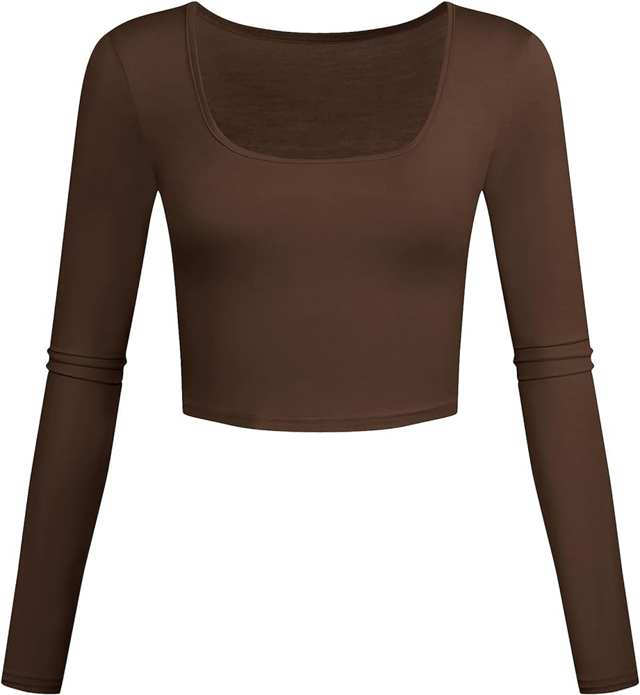 Lightweight Square Neck Crop Tops Long Sleeve Slim Fit Basic Workout Shirts for Women | Amazon (US)