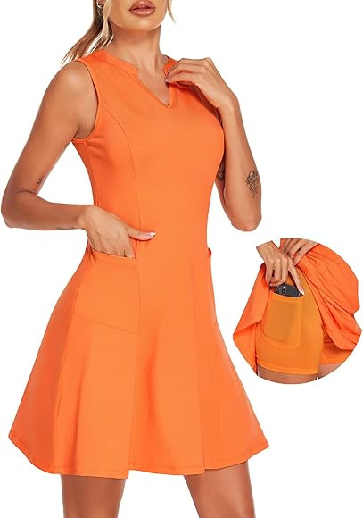 COOrun Women's Golf Tennis Dresses Built in Shorts with Pockets Sleeveless Workout Athletic Dresses | Amazon (US)