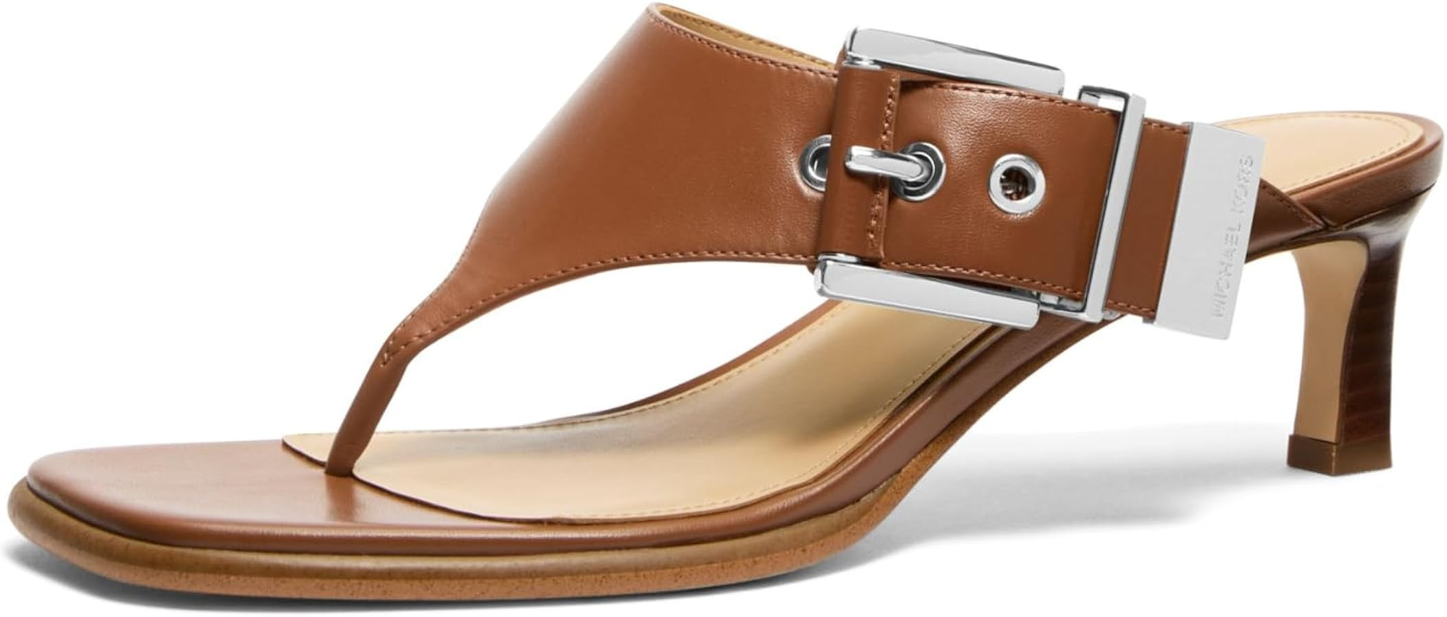 Amazon.com | Michael Kors Women's Rowen Heeled Thong Sandal, Vachetta Leather/Luggage, 7.5 | Heel... | Amazon (US)