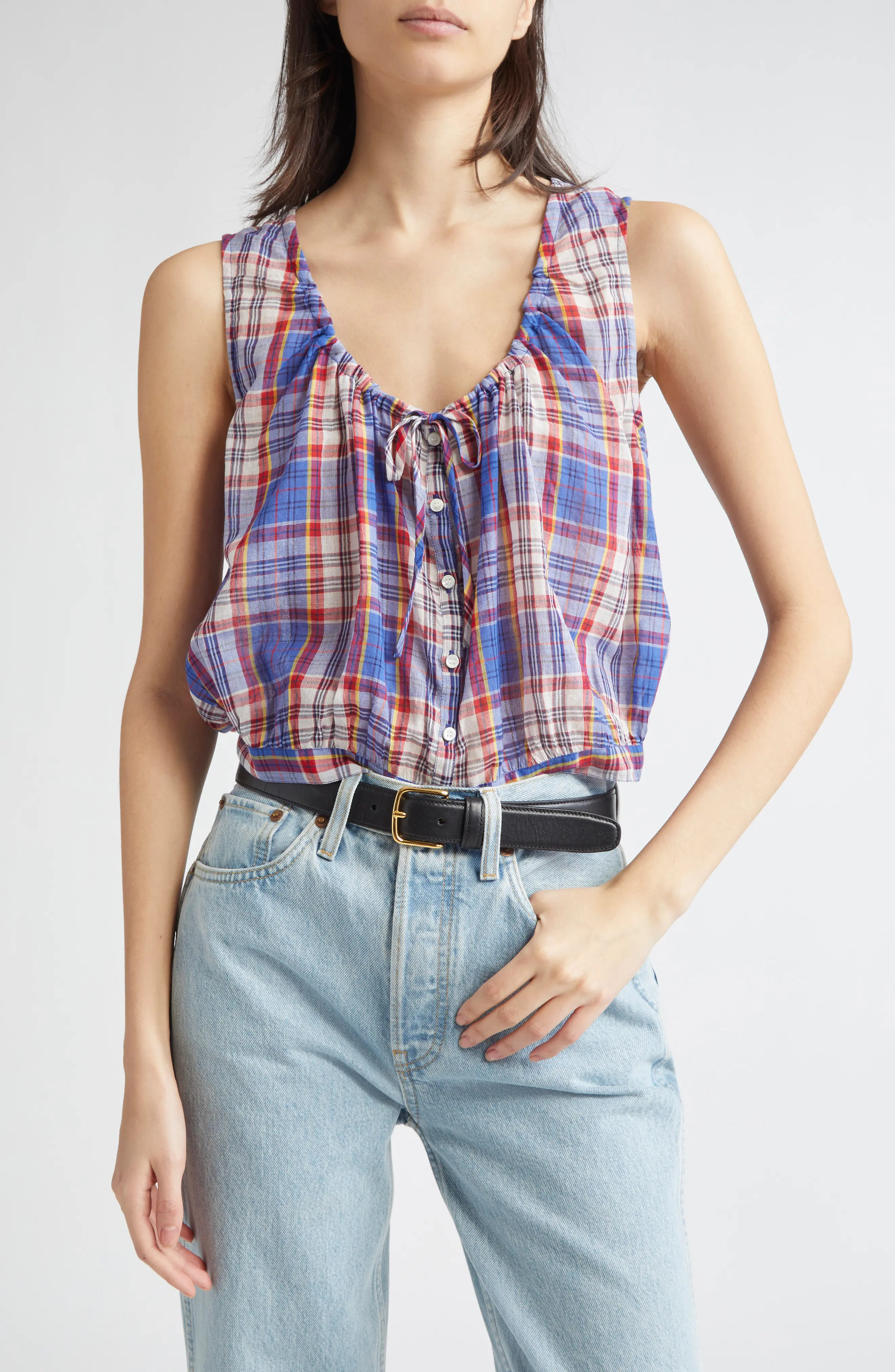 DÔEN Theo Plaid Organic Cotton Voile Top in Dorset Plaid at Nordstrom, Size Large | Nordstrom