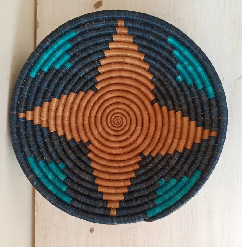 12" Turquoise// Green Rwanda Baskets//  Wall Baskets// African Crafts// Home Décor | Etsy (US)