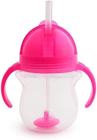Munchkin Any Angle Weighted Straw Trainer Cup with Click Lock Lid, 7 Ounce, Pink | Amazon (US)