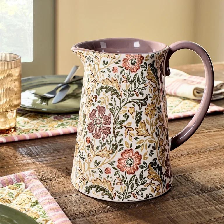 Better Homes & Gardens Edith Vine Floral 59.5 oz Stoneware Pitcher | Walmart (US)