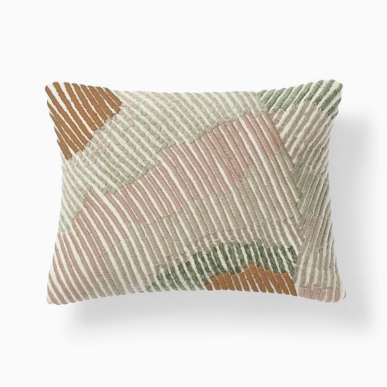 Embroidered Wavy Lines Pillow Cover, 12X16, Celadon | West Elm (US)