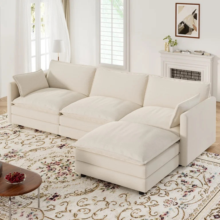 Muumblus Sectional Sofa Cloud Couch with Reversible Ottoman, L-Shaped Chenille Sofa for Living Ro... | Walmart (US)