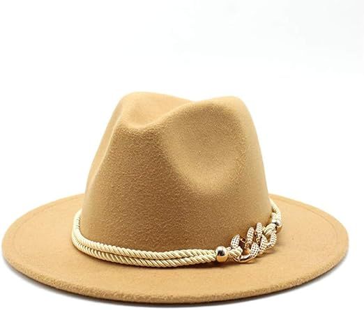 Gossifan Lady Fashion Wide Brim Felt Fedora Panama Hat with Ring Belt | Amazon (US)