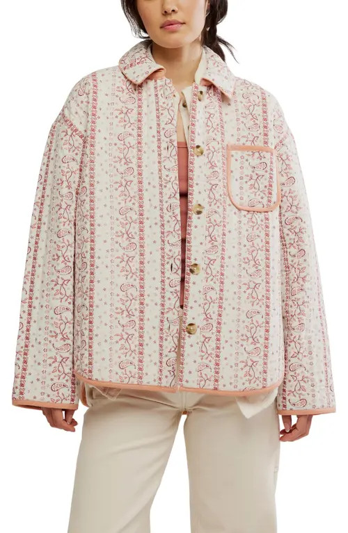 Free People Alexie Print Boxy Quilted Jacket in Ivory at Nordstrom, Size X-Small | Nordstrom