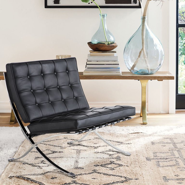 Foldable Lounge Chair, Mid-century Genuine Leather Accent Chair, Upholstered Recliner Leisure Cha... | Walmart (US)