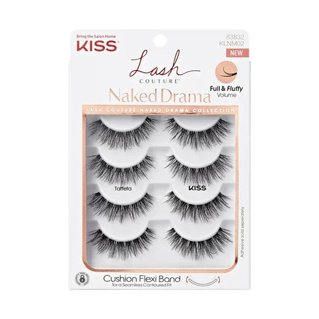 KISS Lash Couture Naked Drama False Eyelashes Strip Lashes Taffeta Black 14mm 4 Pairs | Walmart (US)