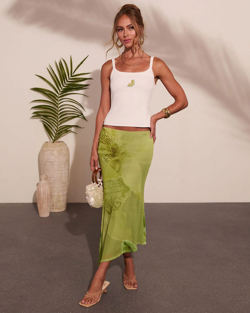Rooted Grace Tropical Floral Mesh Maxi Skirt | VICI