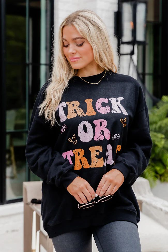 Trick or Treat Black Oversized Graphic Sweatshirt | Pink Lily