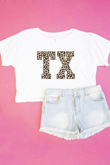 Leopard Printed State Letters Cropped Graphic Tee | The Pink Lily Boutique