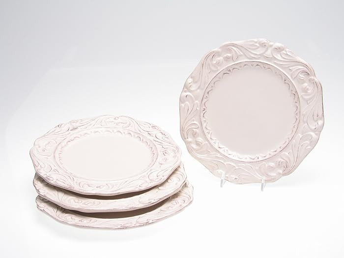 Firenze Ivory Set of 4 Ceramic Dessert Plates – 9.5" Elegant White Plates with Embossed Scroll ... | Amazon (US)