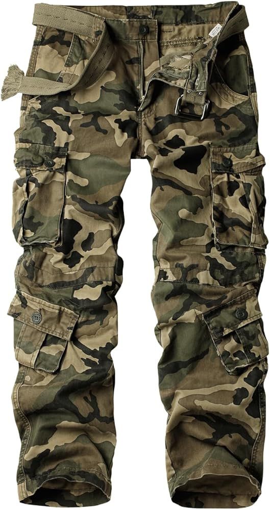 AKARMY Men's Cotton Casual Military Army Camo Combat Work Cargo Pants with 8 Pockets | Amazon (US)