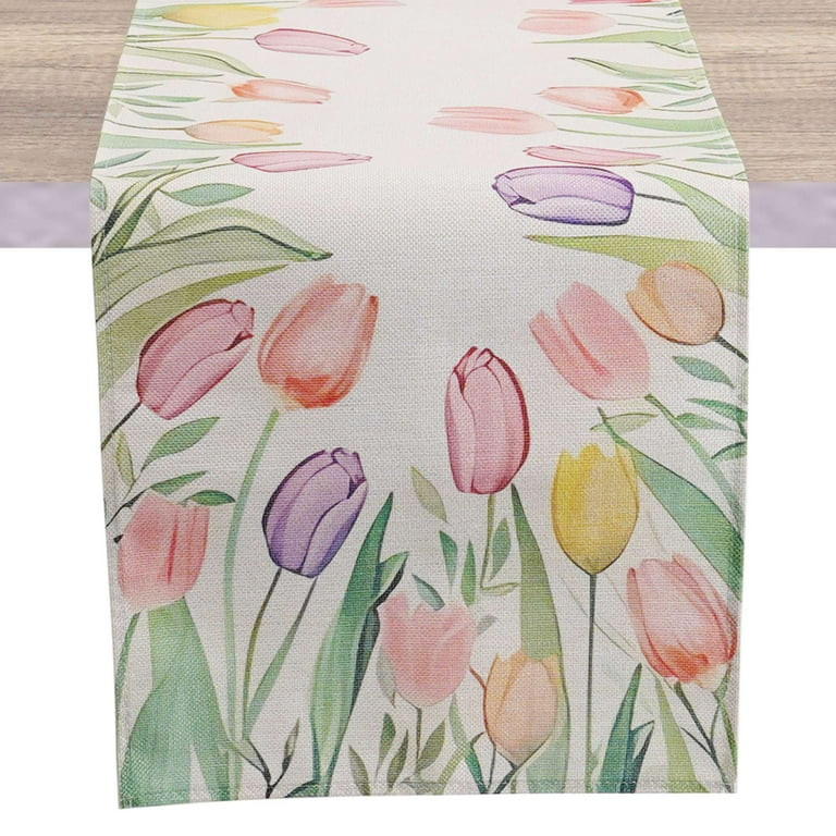 Deago Daisy Lavender Tulip Floral Leaves Summer Table Runner, Spring Kitchen Dining Table Decorat... | Walmart (US)