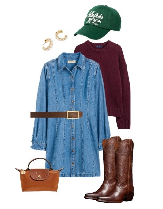 Fall outfit 
Denim dress
Cowboy boots outfit 
Western boots 
Mini longchamp
Preppy 
Fall trip outfit 

#LTKFindsUnder100 #LTKStyleTip #LTKSeasonal