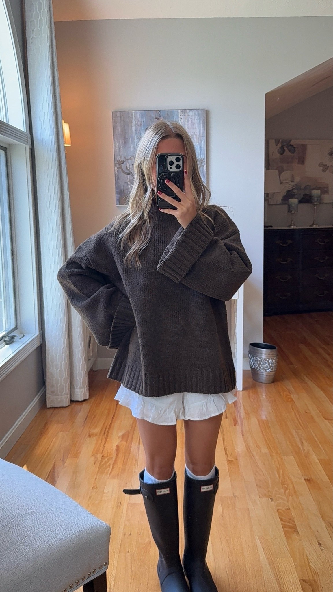 sweater is white fox! wearing a xs in shorts