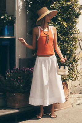Maeve Cotton Pull-On Midi Skirt | Anthropologie (US)