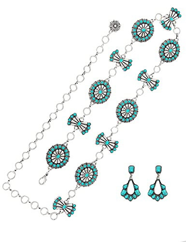 TOPACC Silver Turquoise Concho Belts for Women Western Cowgirl Chain Belts for Dresses Jeans Country Concert Outfit | Amazon (US)