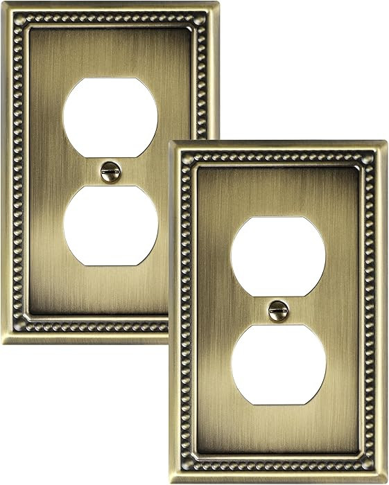 2-Pack Duplex Outlet Cover Plate, Antique Brass Metal Wall Plates for Electrical Outlets, 1 Gang ... | Amazon (US)