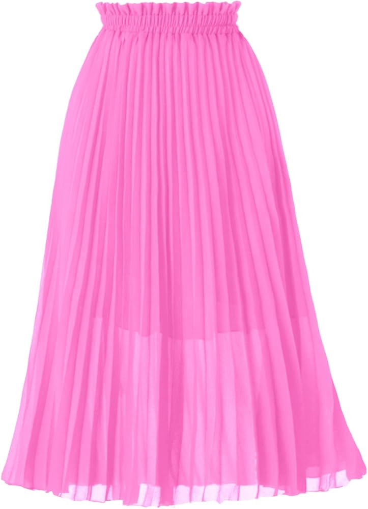 GOOBGS Women's Pleated A-Line High Waist Swing Flare Midi Skirt | Amazon (US)